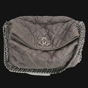 CHANEL Chain Around Hobo Quilted Handbag Taupe